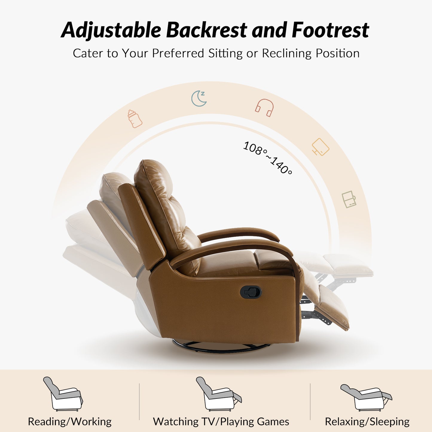 Konradin Genuine Leather Swivel Rocking Manual Recliner