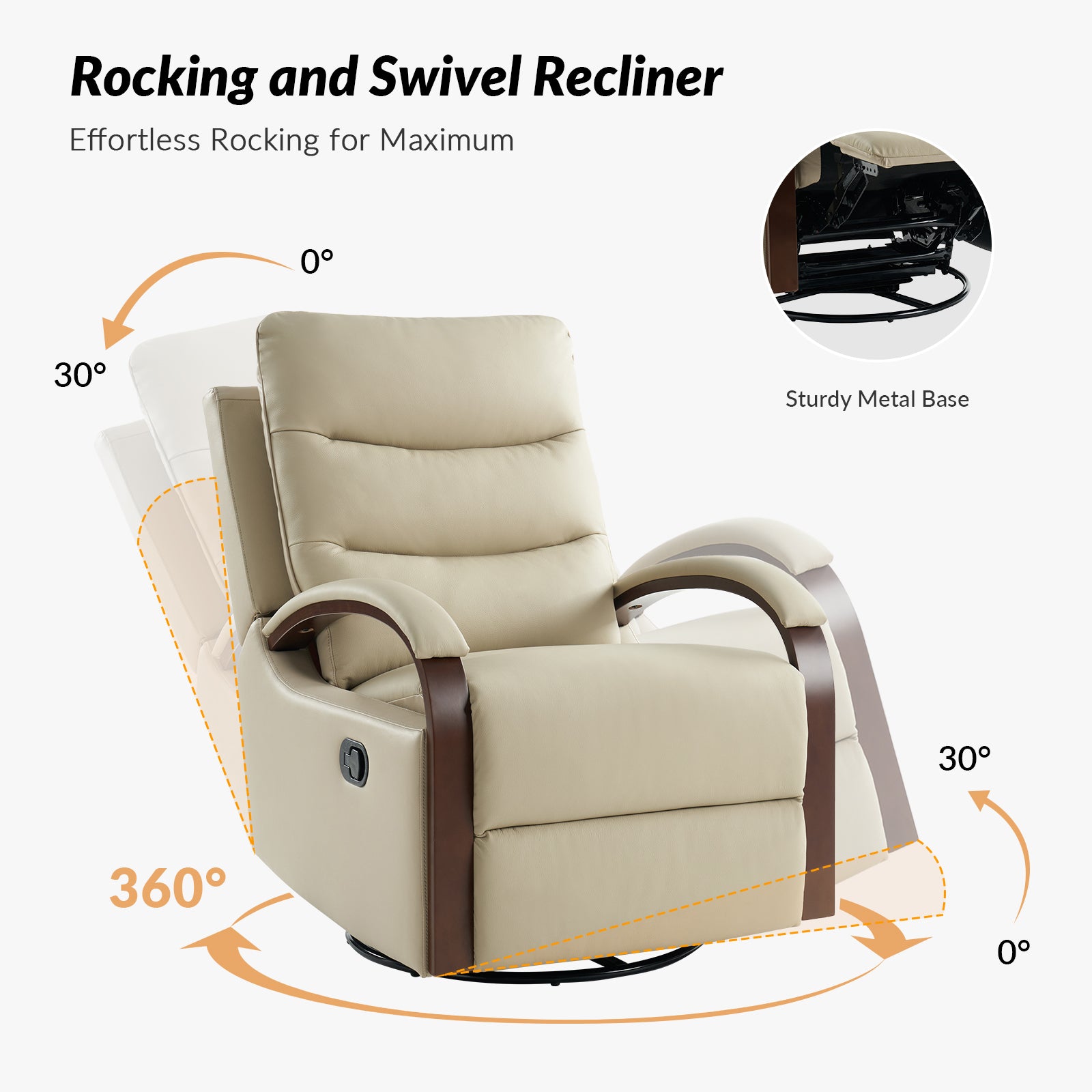 Konradin Genuine Leather Swivel Rocking Manual Recliner