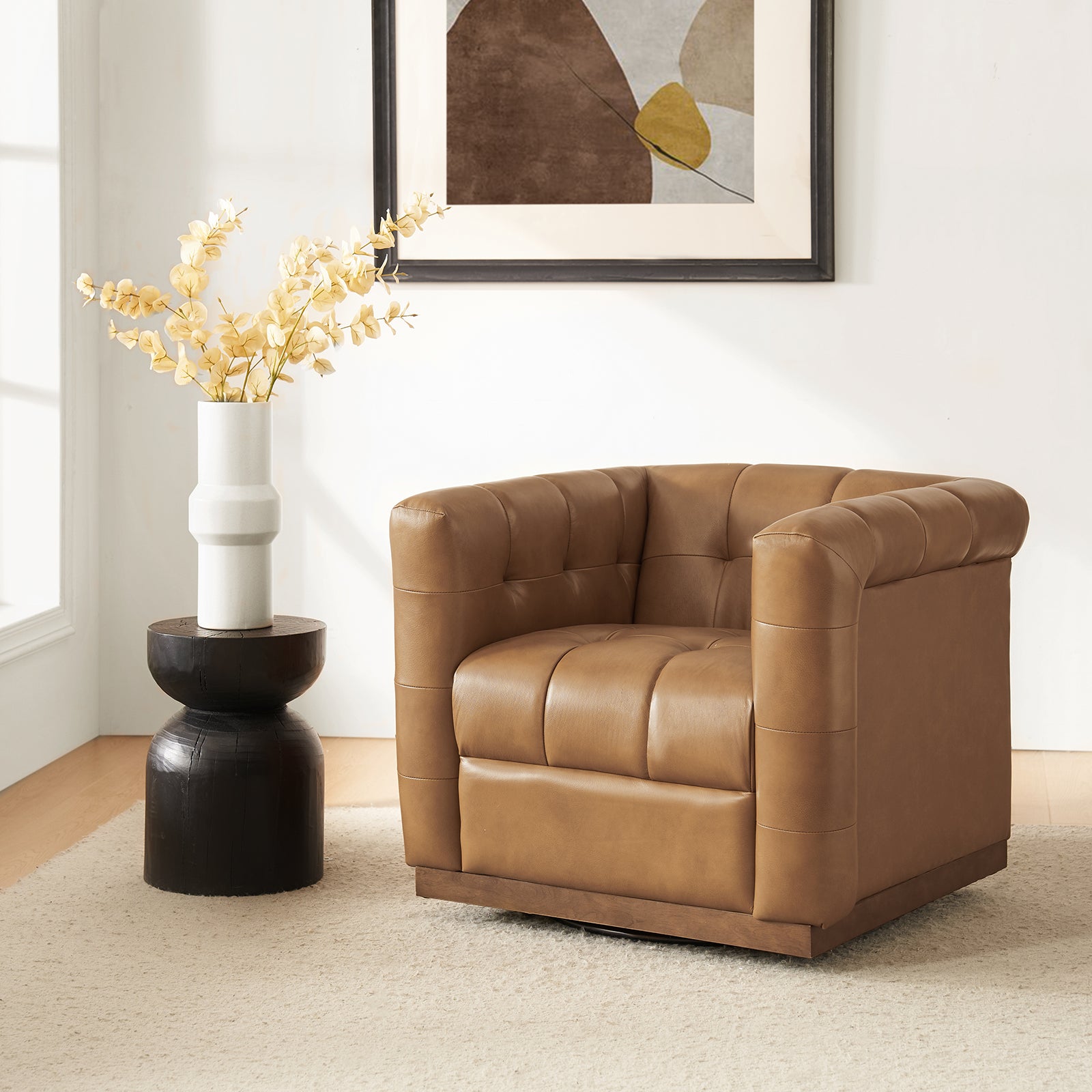 Arnold Genuine Leather Swivel Club Chair