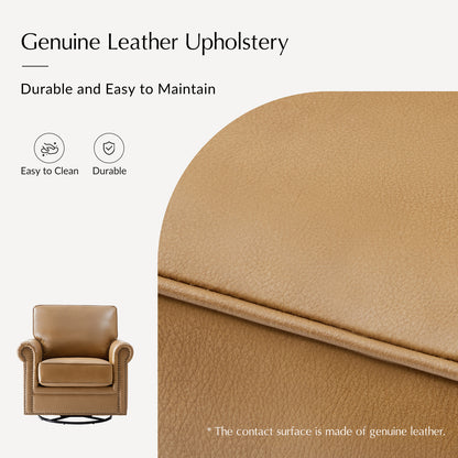 Higinio Genuine Leather Swivel Rocker Chair