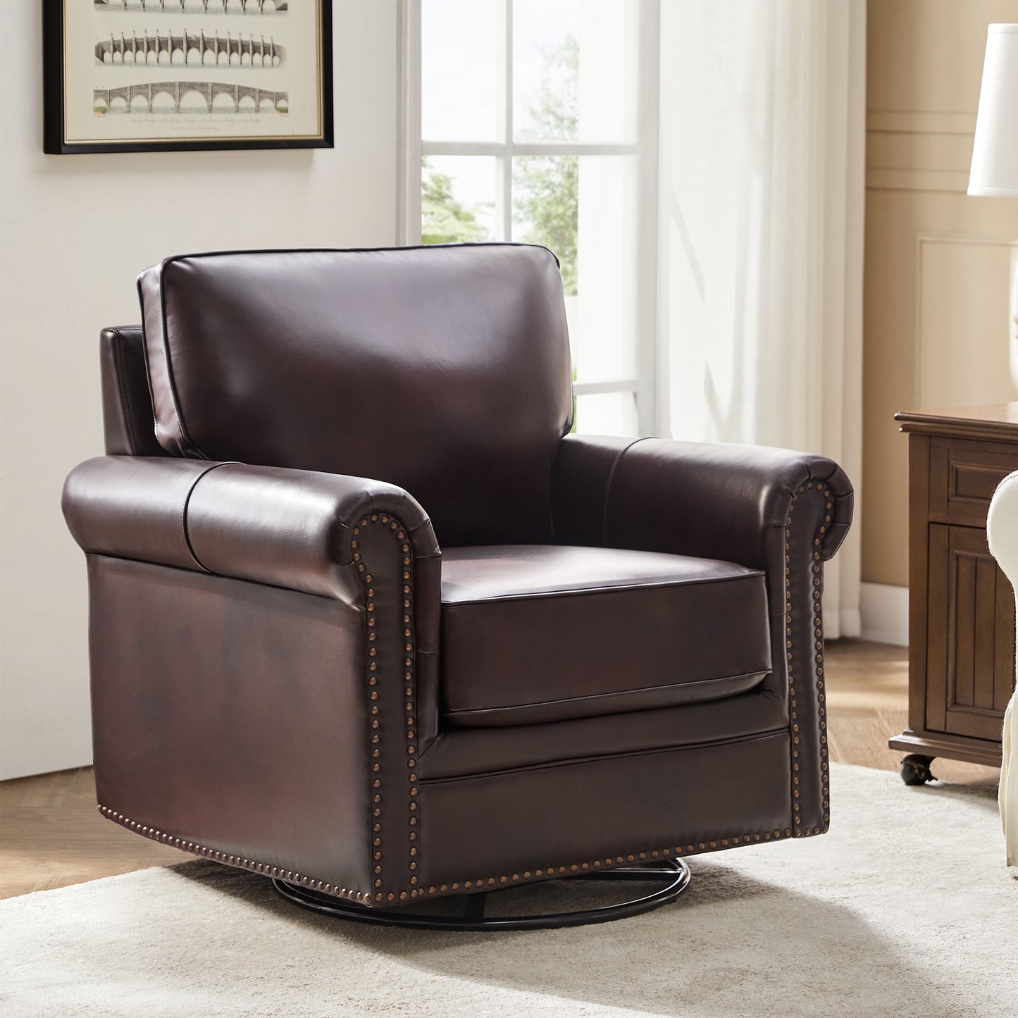 Higinio Genuine Leather Swivel Rocker Chair