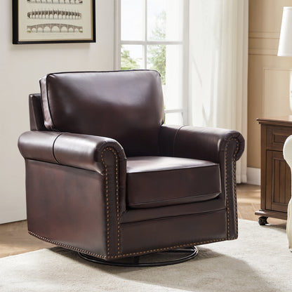 Higinio Genuine Leather Swivel Rocker Chair