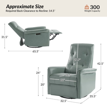 Valentin Vegan Leather Swivel Power Recliner With USB